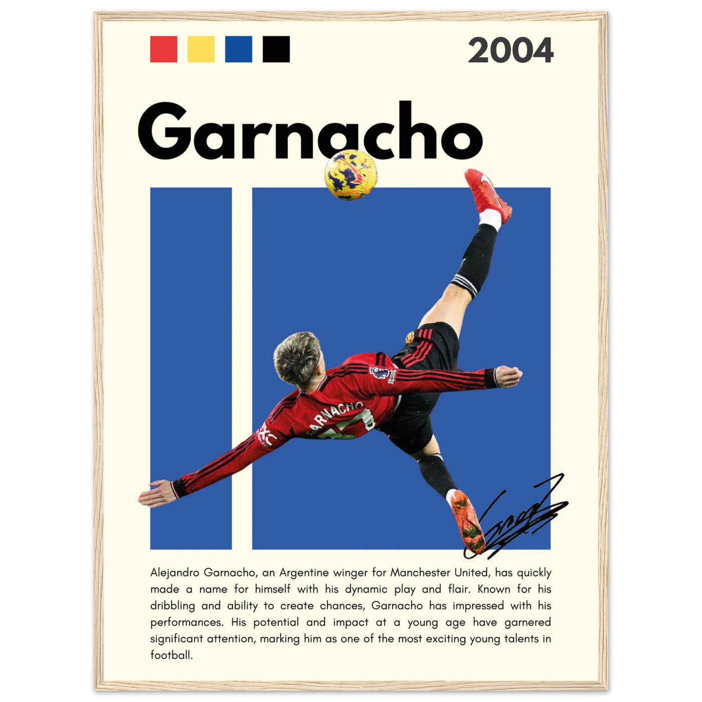 Alejandro Garnacho Manchester United Dynamic Football Poster 60x80 cm 24x32″ Wood frame Vibrantwalls