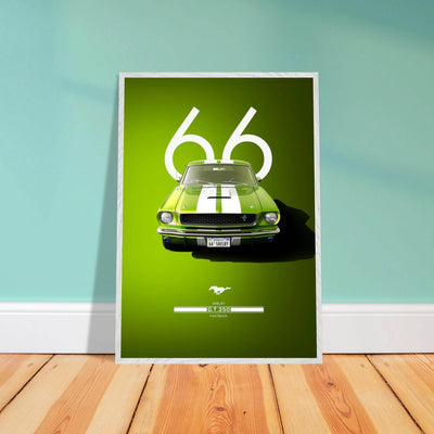 1966 Shelby GT350 Fastback Poster - Iconic Green & White Racing Stripes | Premium Framed Art, Ready-to-Hang - Vibrantwalls