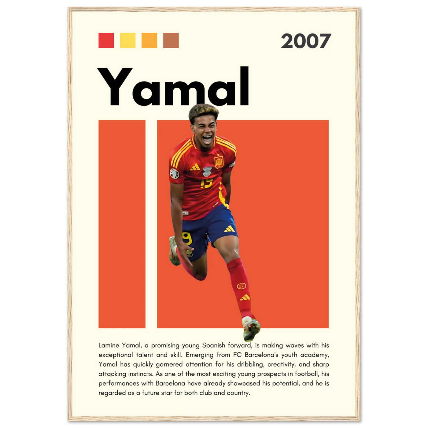 Lamine Yamal Spain Soccer Framed Football Poster 70x100 cm 28x40″ Wood frame Vibrantwalls