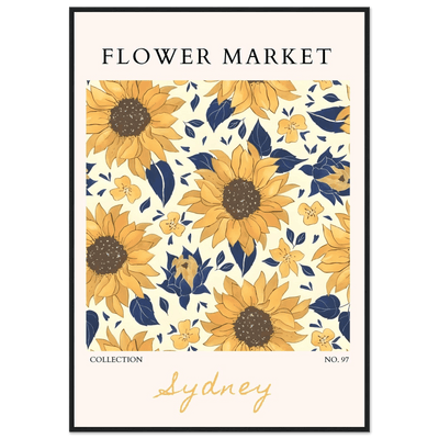 Vibrant Sunflower & Navy Floral Framed Poster – 'Flower Market Sydney' Collection | Ready-to-Hang Wall Art - Vibrantwalls