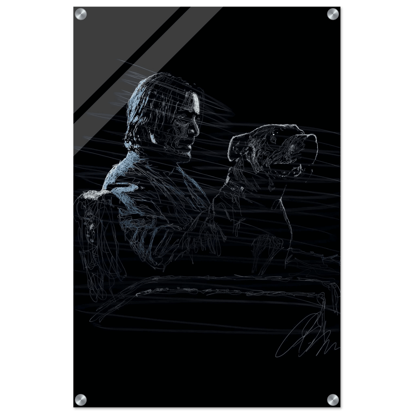 John Wick Dog Wall Decor – Abstract Acrylic Print, Modern Line Art, Glossy Finish, Iconic Duo Wall Decor - Vibrantwalls