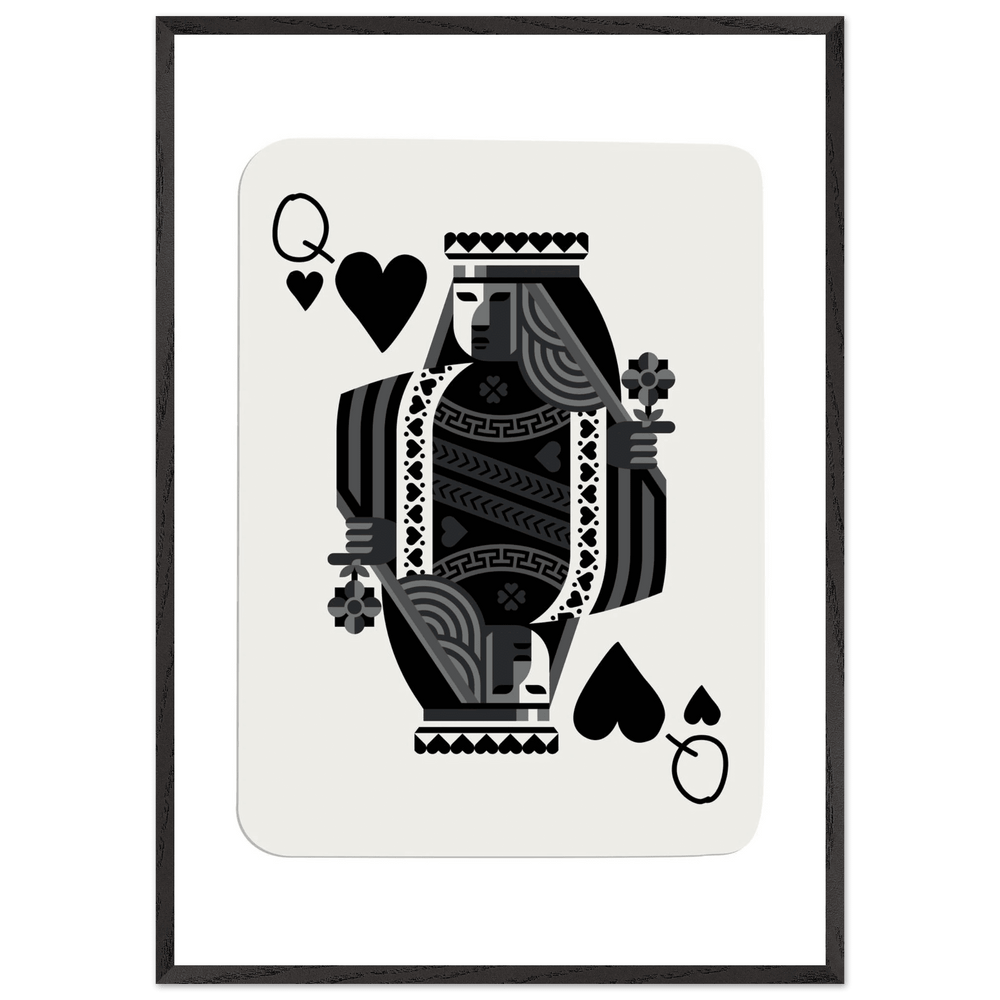 Queen of Spades Poker Card Print - Elegant Black & White Mounted Framed Poster Art, Eco-Friendly Wood Frame - Vibrantwalls