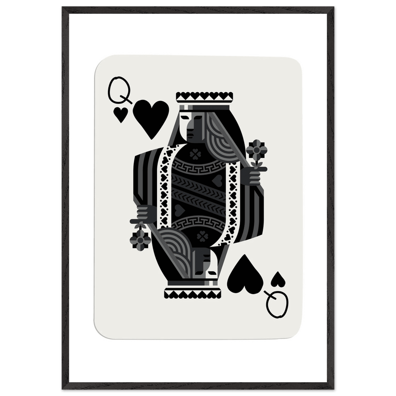 Queen of Spades Poker Card Print - Elegant Black & White Mounted Framed Poster Art, Eco-Friendly Wood Frame - Vibrantwalls