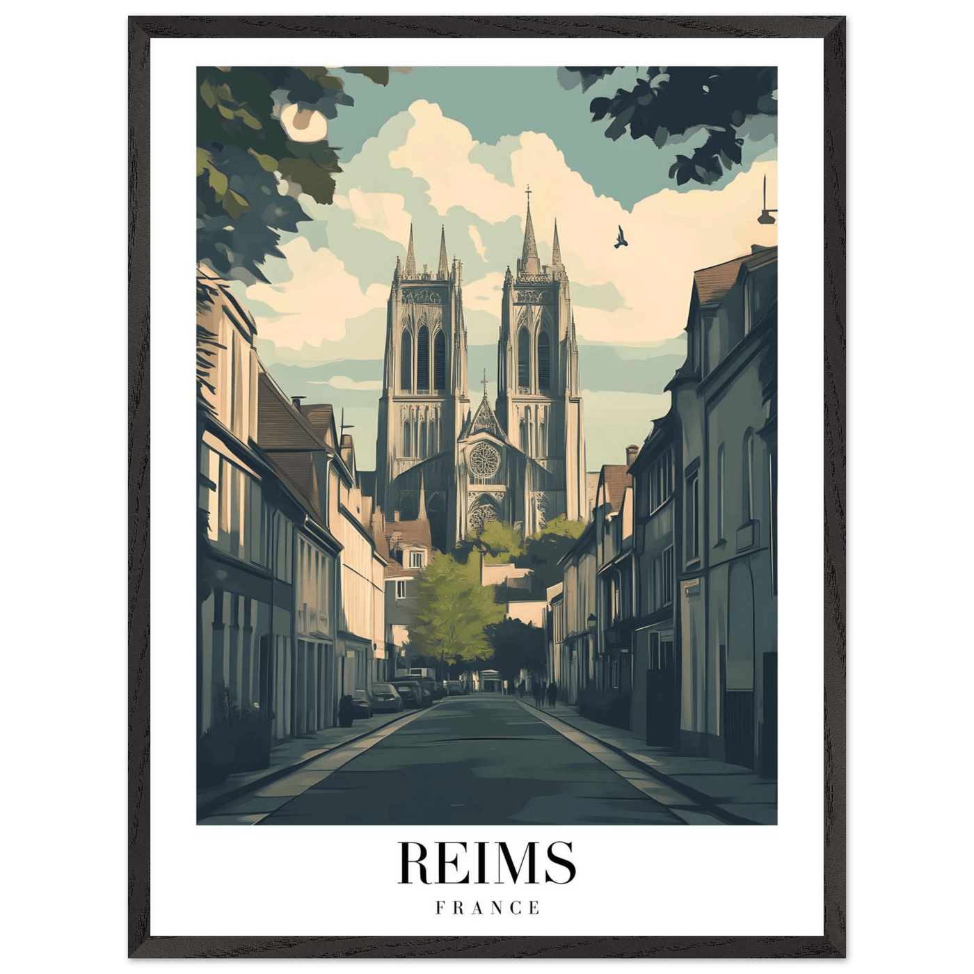 Reims France Framed Poster – Vintage Cathedral Cityscape Wall Art with Customizable Wooden Frame - Vibrantwalls