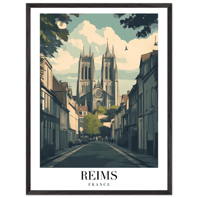 Reims France Framed Poster – Vintage Cathedral Cityscape Wall Art with Customizable Wooden Frame - Vibrantwalls