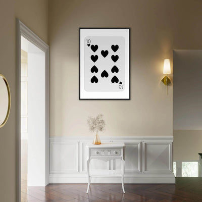 Minimalist Ten of Hearts Poker Card Print - Mounted Framed Eco-Friendly Wall Art for Game Rooms & Modern Decor - Vibrantwalls