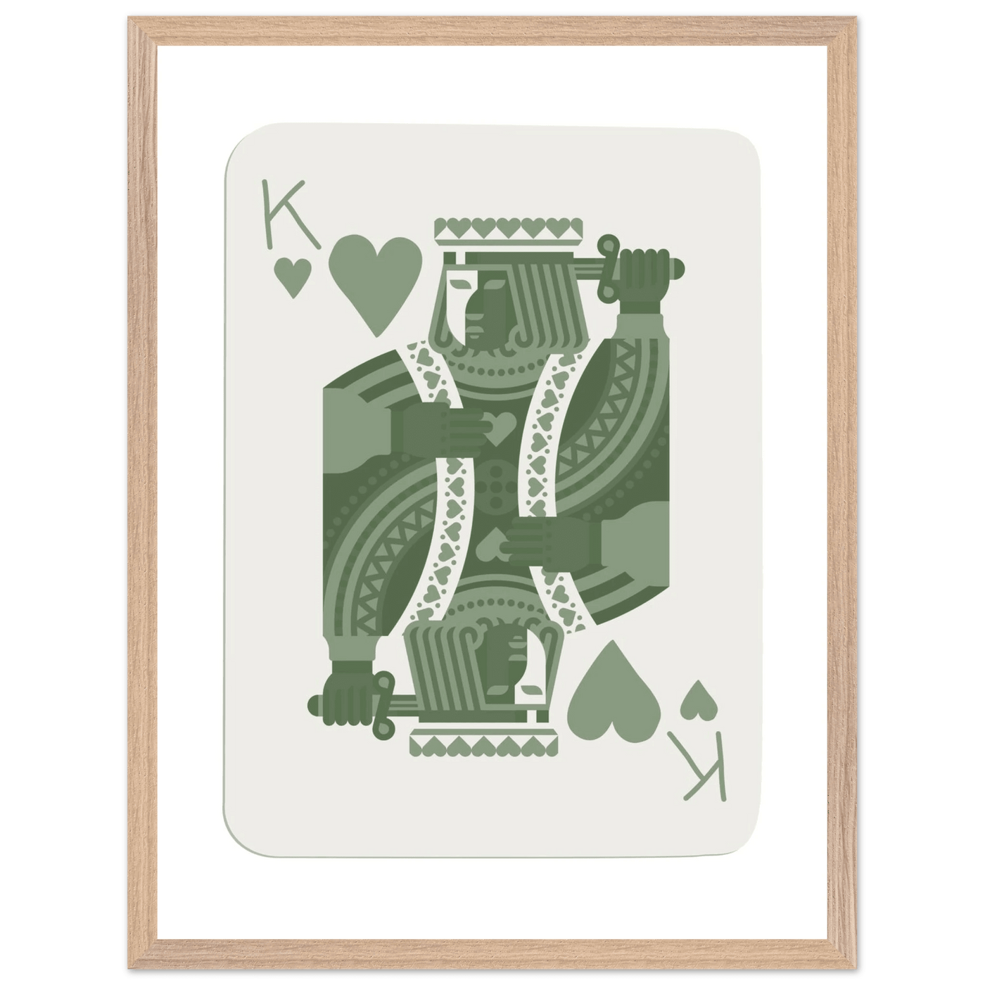 King of Hearts Poker Card Print - Sage Green & White Framed Art, Eco-Friendly Wood Frame - Vibrantwalls