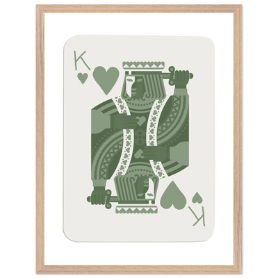 King of Hearts Poker Card Print - Sage Green & White Framed Art, Eco-Friendly Wood Frame - Vibrantwalls