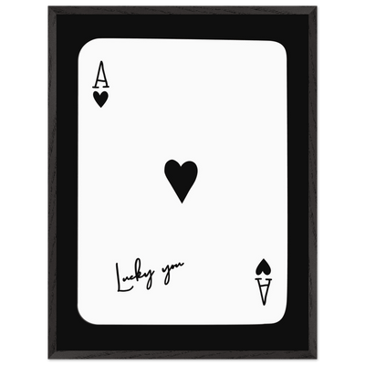 Ace of Hearts 'Lucky You' Framed Poker Card Art - Modern Black & White Print, Eco-Friendly Wood Frame - Vibrantwalls