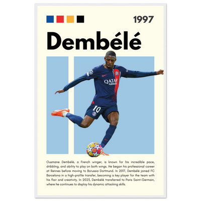 Ousmane Dembélé PSG Soccer Framed Poster – Dynamic Football Art Print in Multiple Sizes & Frame Styles 60x90 cm 24x36″ White frame Vibrantwalls