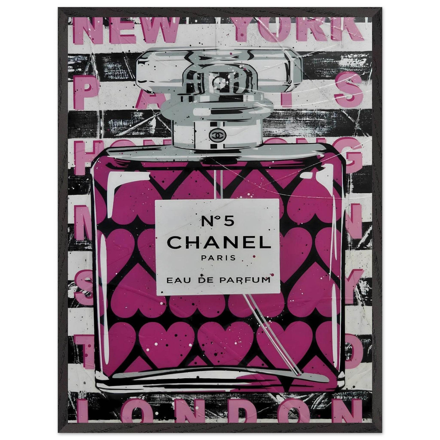 Chanel No. 5 Pink Hearts Pop Art Print in Premium Mounted Frame - Vibrantwalls