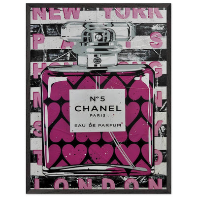 Chanel No. 5 Pink Hearts Pop Art Print in Premium Mounted Frame - Vibrantwalls