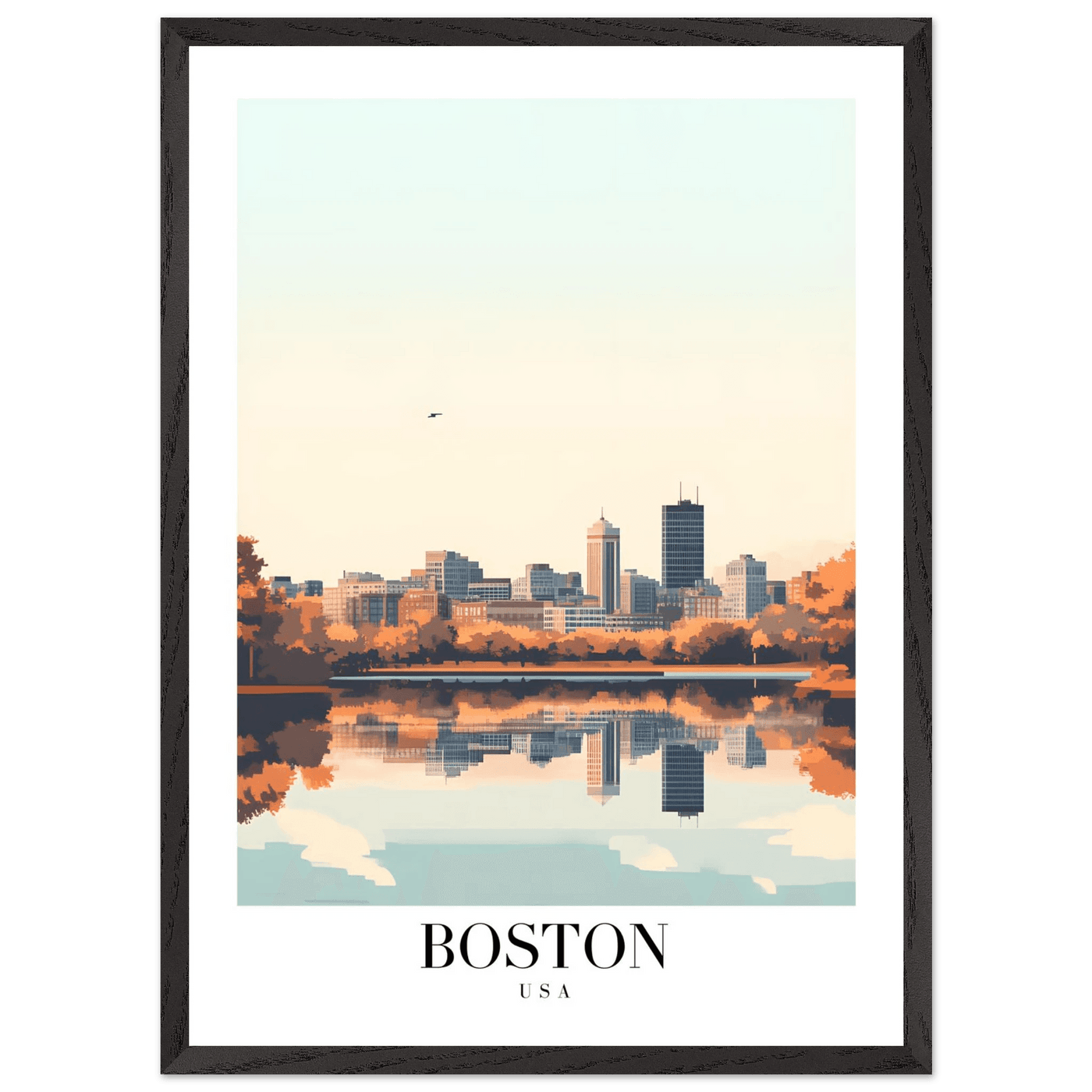 Boston Cityscape Framed Poster – Modern Travel Wall Art with Wooden Frame & Multiple Sizes - Vibrantwalls