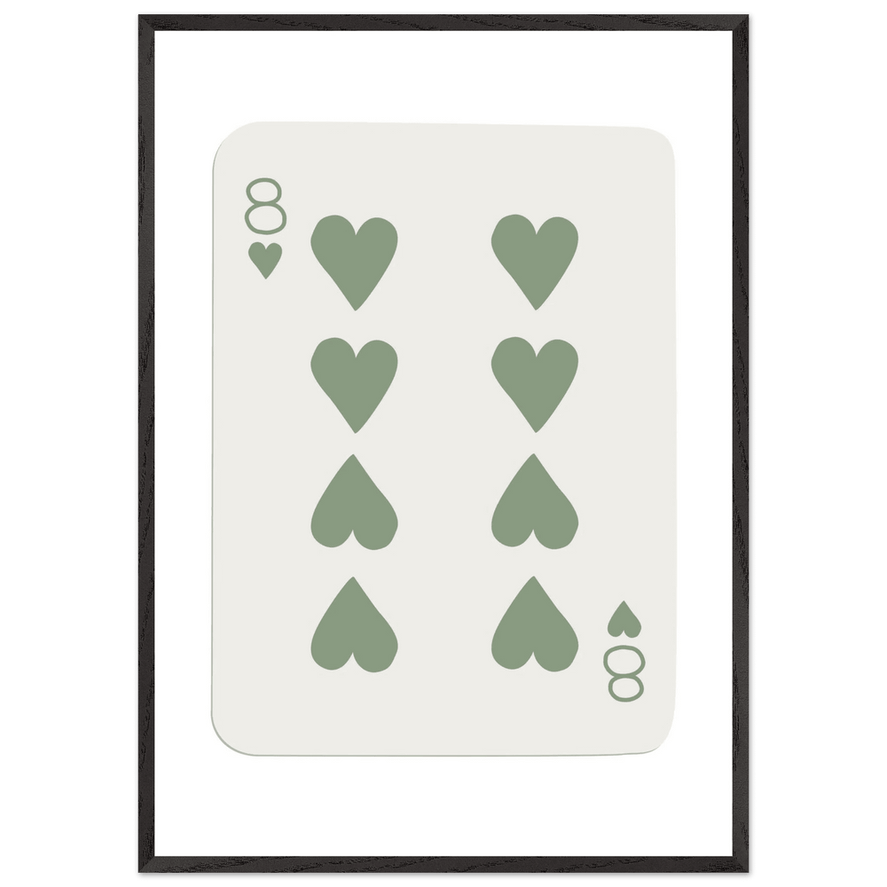 Minimalist Eight of Hearts Poker Card Print - Mounted Framed Poster Art, Eco-Friendly Wood Frame in Sage Green - Vibrantwalls