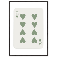 Minimalist Eight of Hearts Poker Card Print - Mounted Framed Poster Art, Eco-Friendly Wood Frame in Sage Green - Vibrantwalls