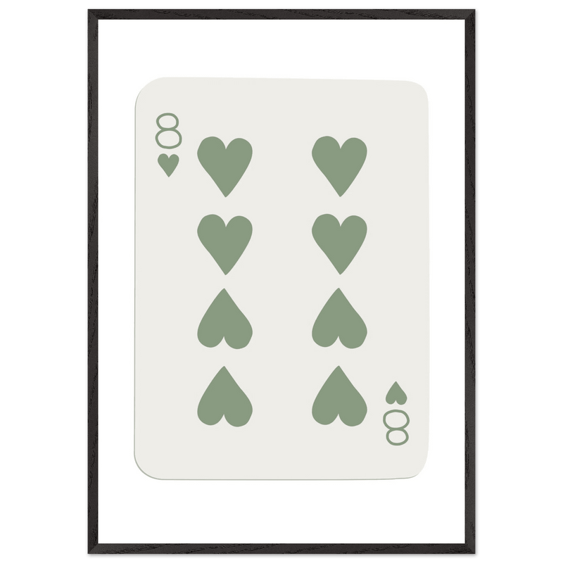 Minimalist Eight of Hearts Poker Card Print - Mounted Framed Poster Art, Eco-Friendly Wood Frame in Sage Green - Vibrantwalls