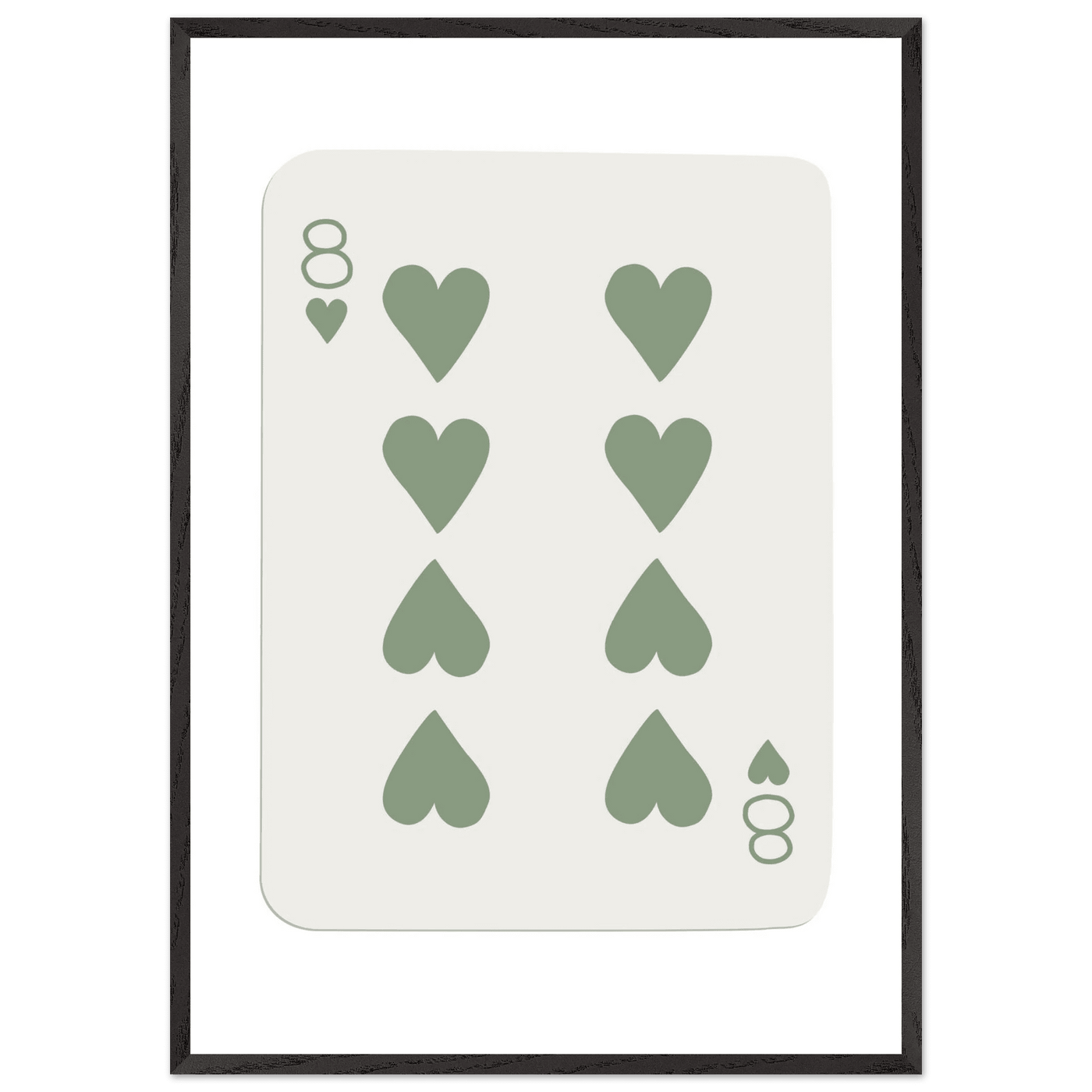 Minimalist Eight of Hearts Poker Card Print - Mounted Framed Poster Art, Eco-Friendly Wood Frame in Sage Green - Vibrantwalls