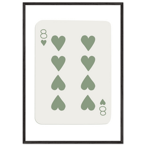 Minimalist Eight of Hearts Poker Card Print - Mounted Framed Poster Art, Eco-Friendly Wood Frame in Sage Green - Vibrantwalls