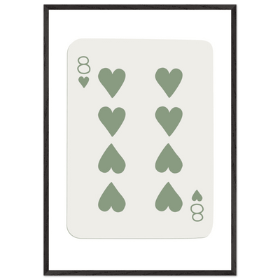 Minimalist Eight of Hearts Poker Card Print - Mounted Framed Poster Art, Eco-Friendly Wood Frame in Sage Green - Vibrantwalls
