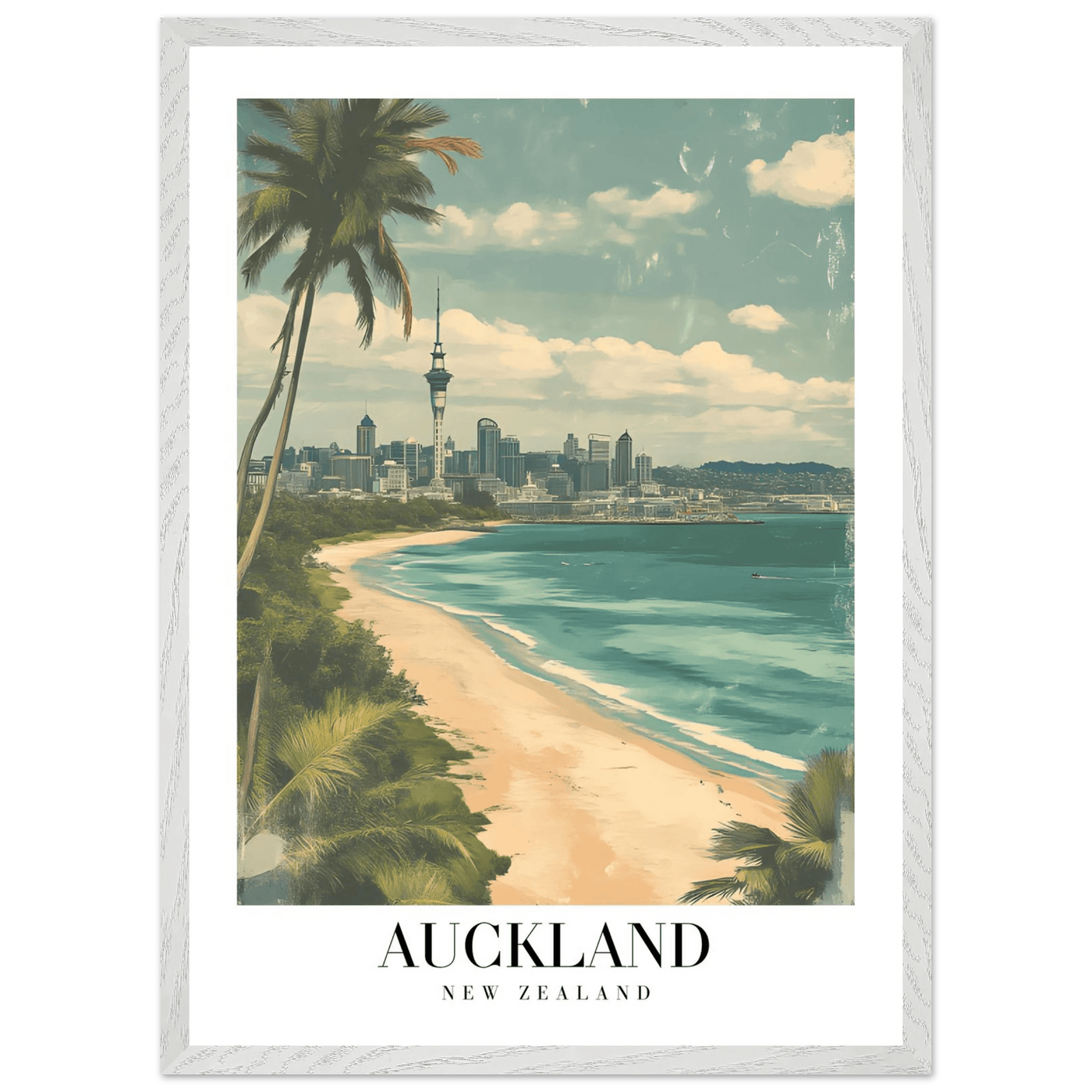 Auckland New Zealand Framed Poster – Vintage Coastal City Travel Wall Art with Wooden Frame Options - Vibrantwalls