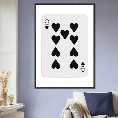 Minimalist Nine of Hearts Poker Card Print - Mounted Framed Eco-Friendly Wall Art in Various Sizes & Frame Finishes - Vibrantwalls