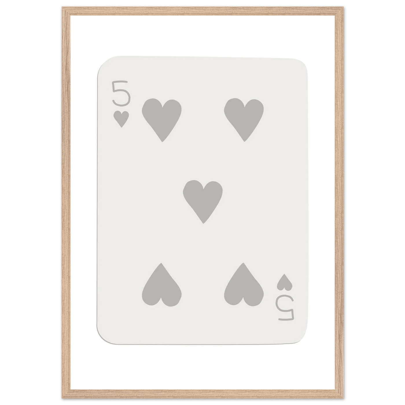 Minimalist Five of Hearts Poker Card Print - Eco-Friendly Mounted Framed Art for Modern Decor - Vibrantwalls