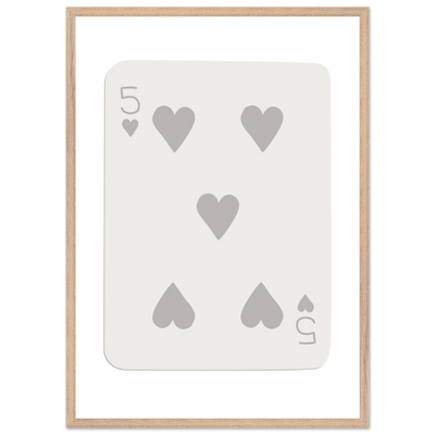 Minimalist Five of Hearts Poker Card Print - Eco-Friendly Mounted Framed Art for Modern Decor - Vibrantwalls