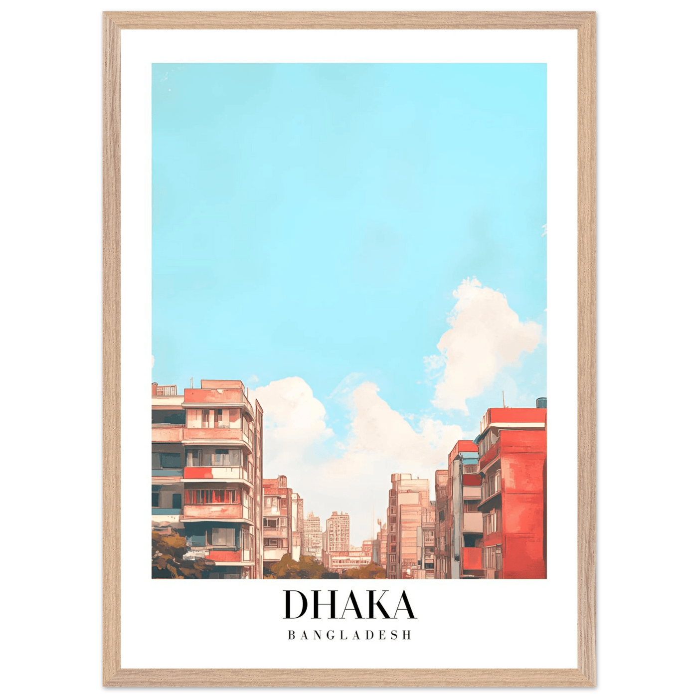 Dhaka Bangladesh Framed Poster – Pastel Cityscape Wall Art with Customizable Wooden Frame - Vibrantwalls
