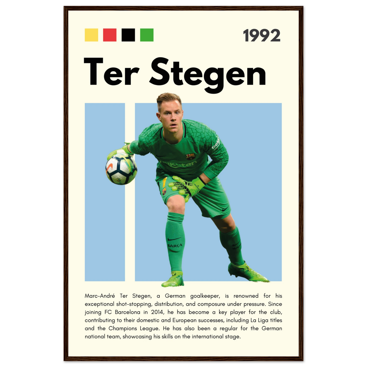 Marc-André Ter Stegen FC Barcelona Goalkeeper Framed Poster – Minimalist Football Art Print 60x90 cm 24x36″ Dark wood frame Vibrantwalls