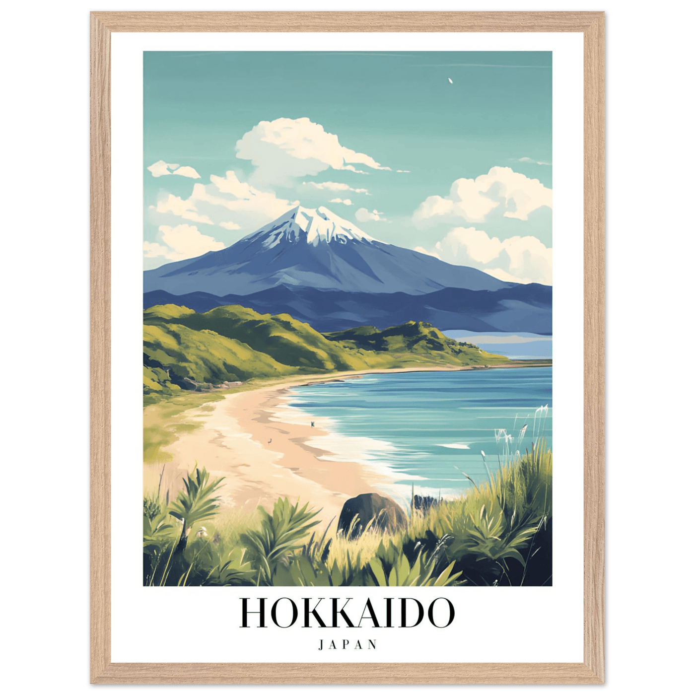 Hokkaido Japan Framed Poster – Vintage Mount Yotei Travel Wall Art with Wooden Frame - Vibrantwalls