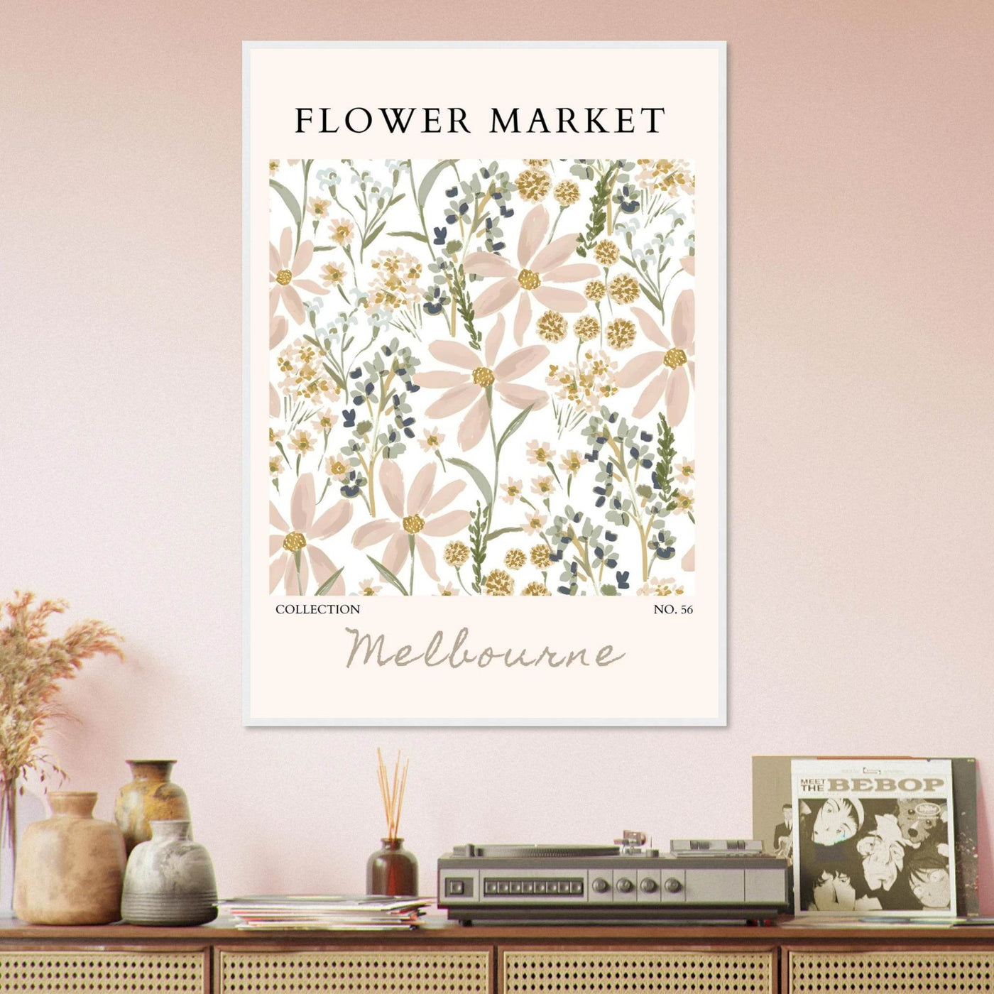 Flower Market Melbourne Framed Poster – Blush Floral & Sage Green Art Print | Ready-to-Hang Wall Decor - Vibrantwalls