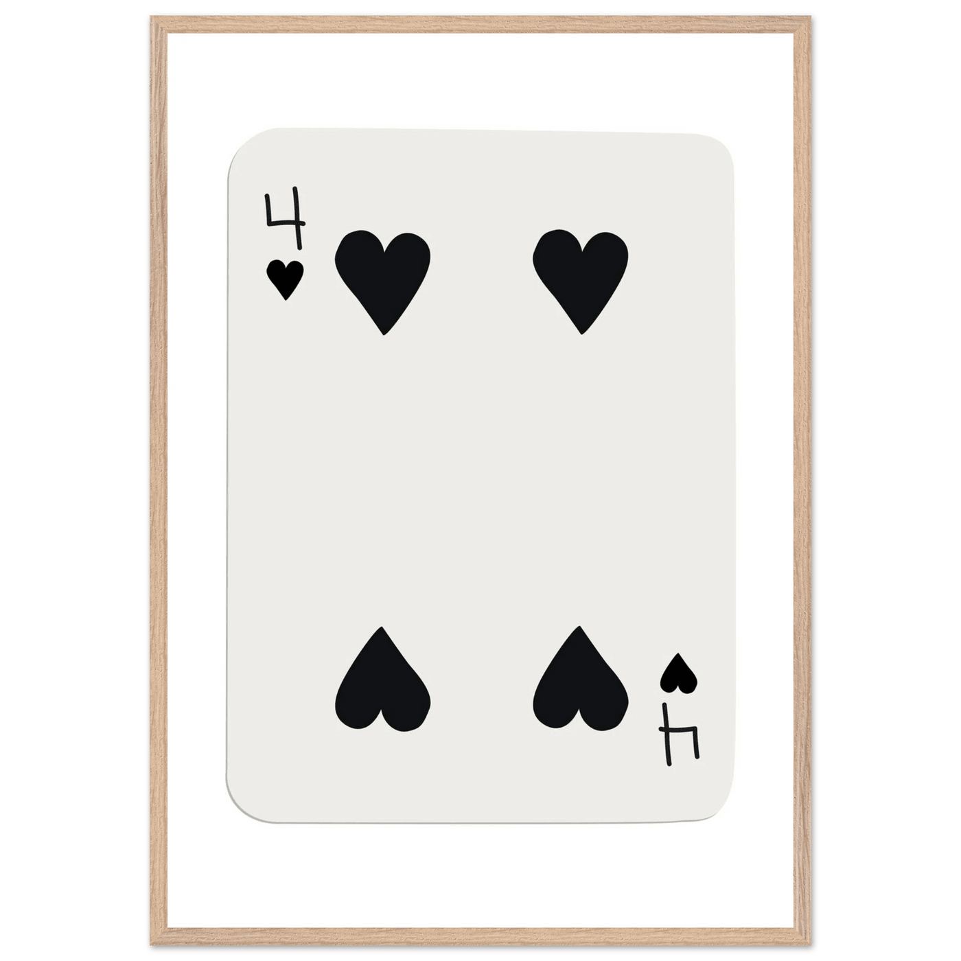 Minimalist Four of Hearts Poker Card Print - Mounted Framed Poster Art, Eco-Friendly Wood Frame - Vibrantwalls