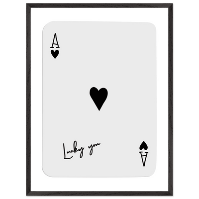 Lucky You Ace of Hearts Poker Card Print - Framed Wall Art, Eco-Friendly Wood Frame in Black, White, or Natural - Vibrantwalls