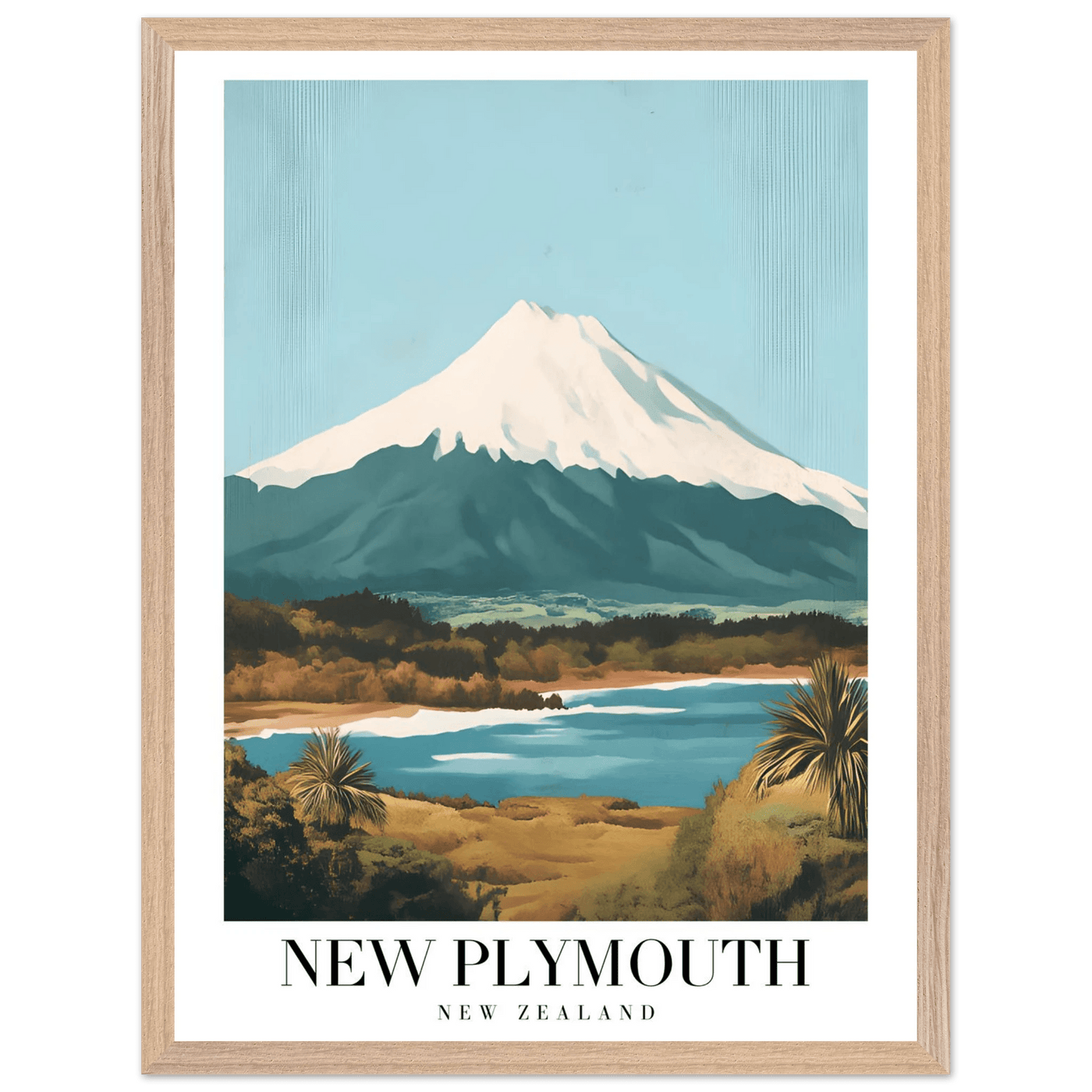 New Plymouth New Zealand Framed Poster – Vintage Mount Taranaki Travel Art - Vibrantwalls