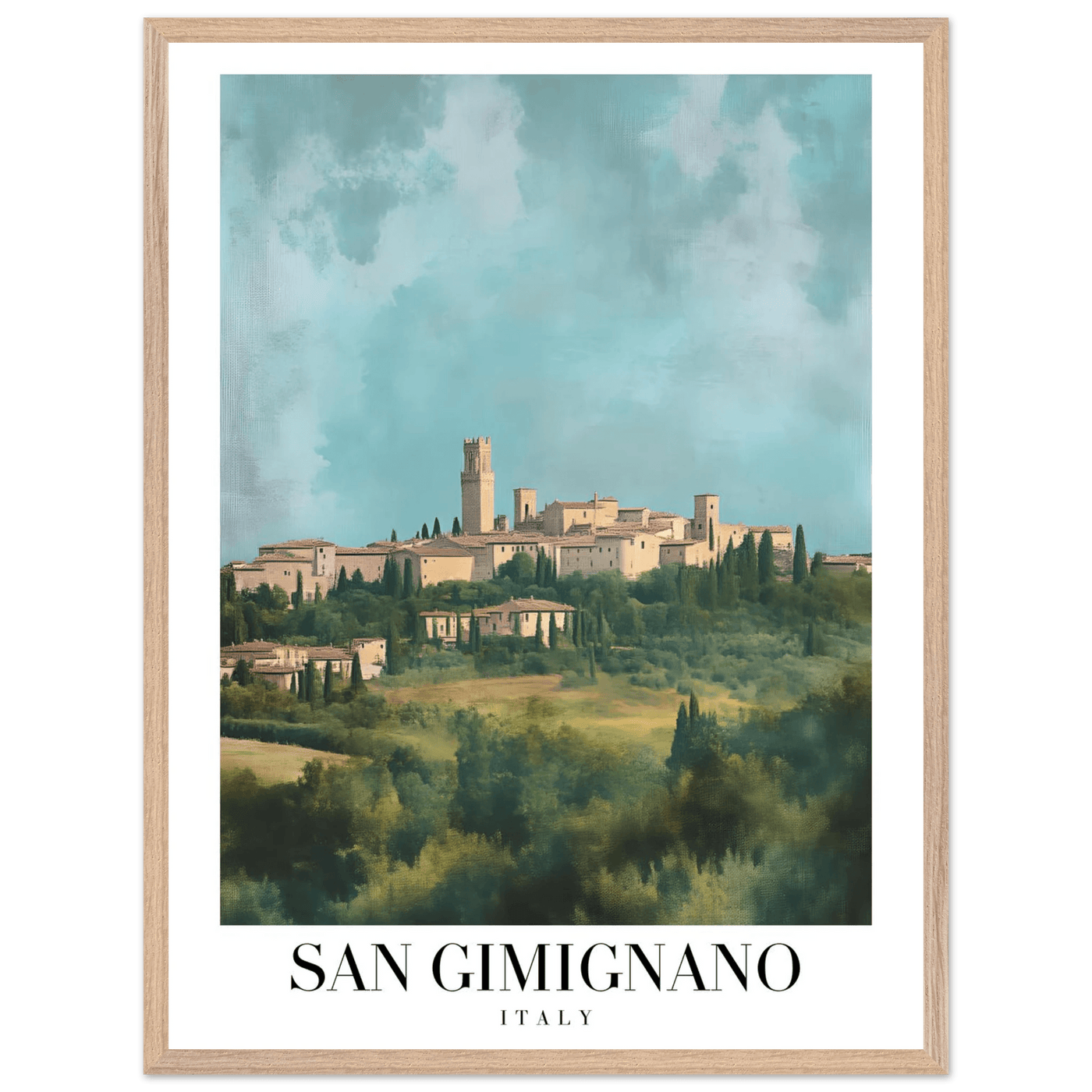 San Gimignano Italy Framed Poster – Vintage Tuscan Countryside Wall Art with Wooden Frame - Vibrantwalls