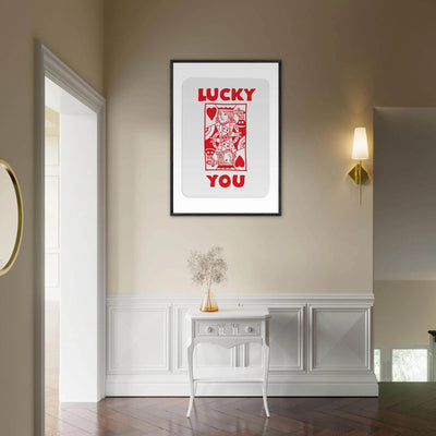 Lucky You Poker Card Art Print - Two of Hearts King - Framed Poster with Eco-Friendly Wood Frame - Vibrantwalls