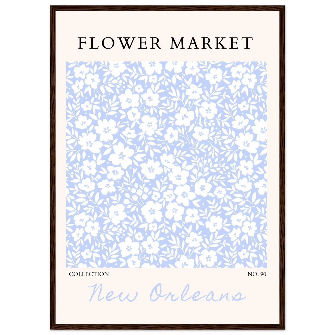Flower Market New Orleans – Chic Periwinkle Floral Framed Poster | Ready-to-Hang Wall Art - Vibrantwalls