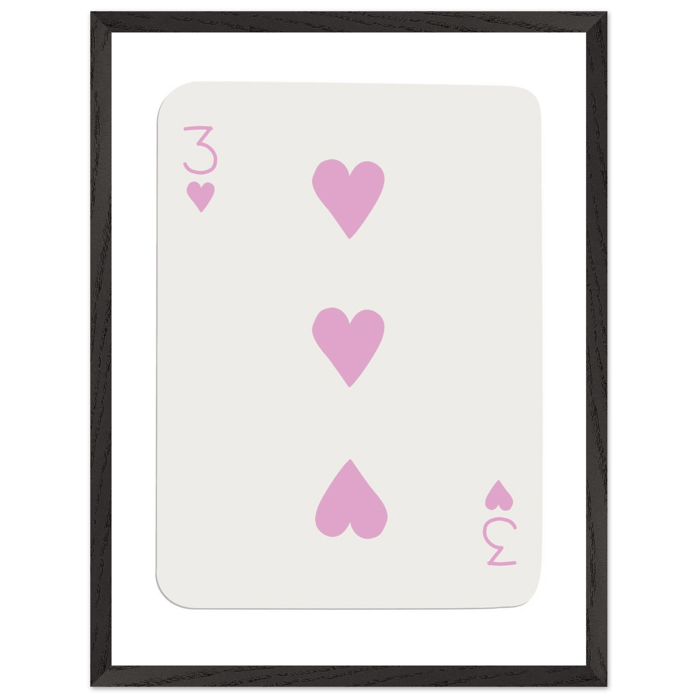 Three of Hearts Poker Card Print - Soft Pink Mounted Framed Poster Art, Eco-Friendly Wood Frame - Vibrantwalls