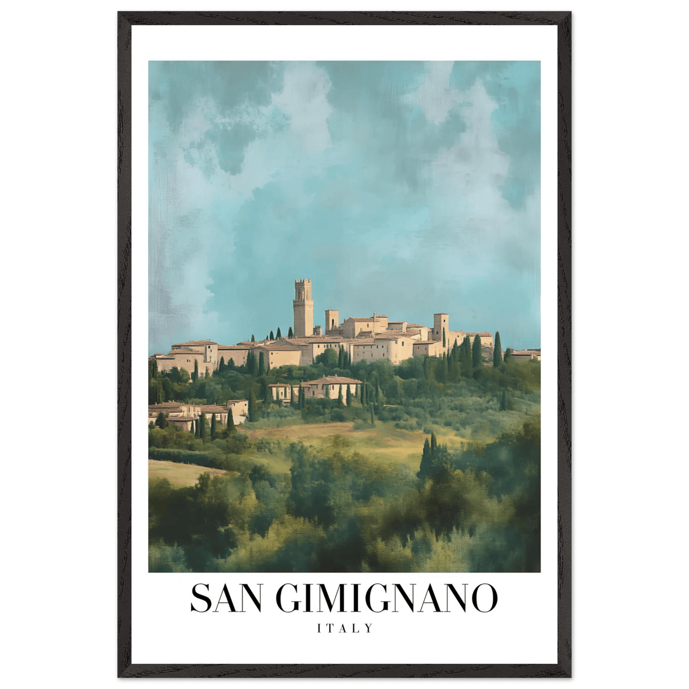 San Gimignano Italy Framed Poster – Vintage Tuscan Countryside Wall Art with Wooden Frame - Vibrantwalls