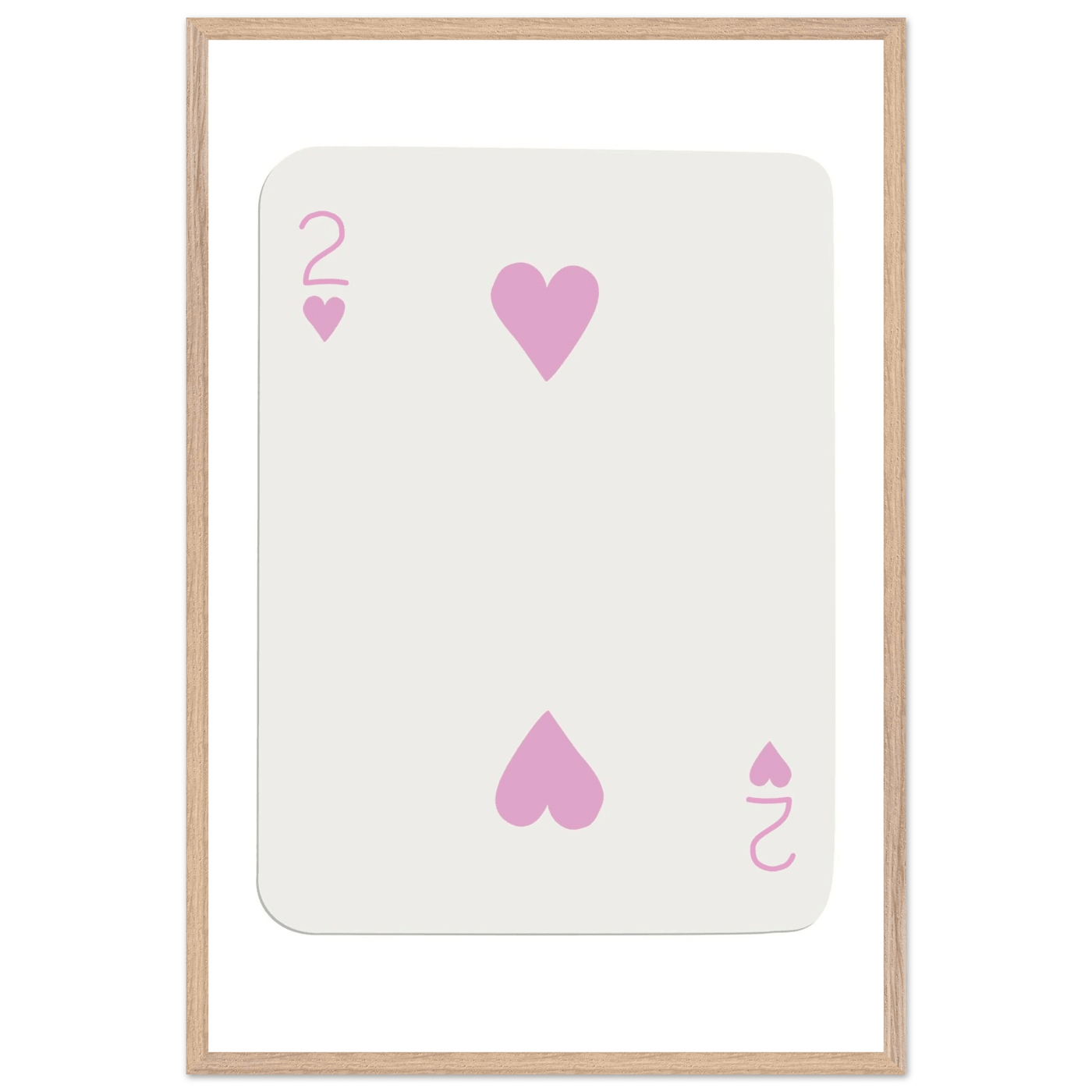 Minimalist Pink Two of Hearts Poker Card Art Print - Framed & Mounted Eco-Friendly Decor, Custom Sizes Available - Vibrantwalls