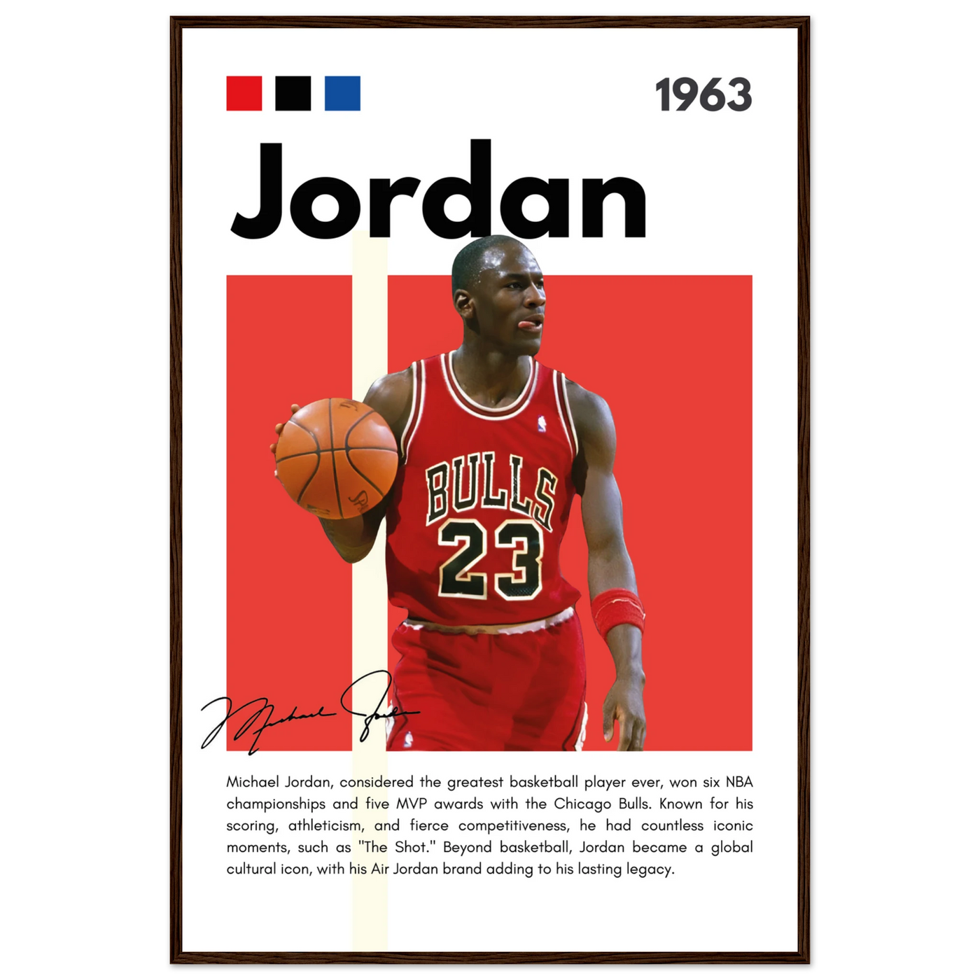 Michael Jordan Air Jordan Bulls Retro Print 60x90 cm 24x36″ Dark wood frame Vibrantwalls