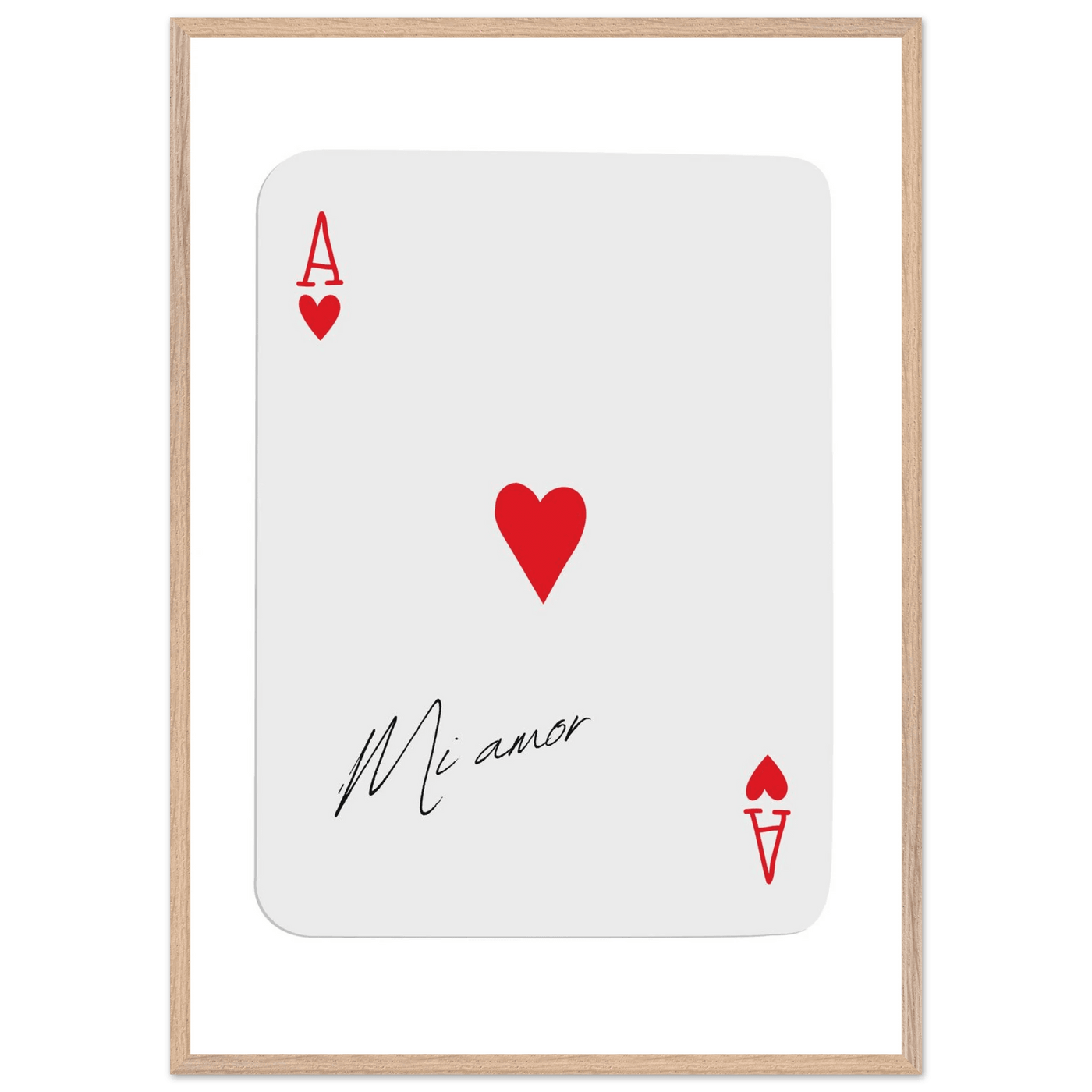 Mi Amor Ace of Hearts - Framed Poker Card Art Print, Eco-Friendly Wood Frame & Shatterproof Plexiglass - Vibrantwalls