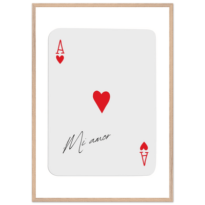 Mi Amor Ace of Hearts - Framed Poker Card Art Print, Eco-Friendly Wood Frame & Shatterproof Plexiglass - Vibrantwalls