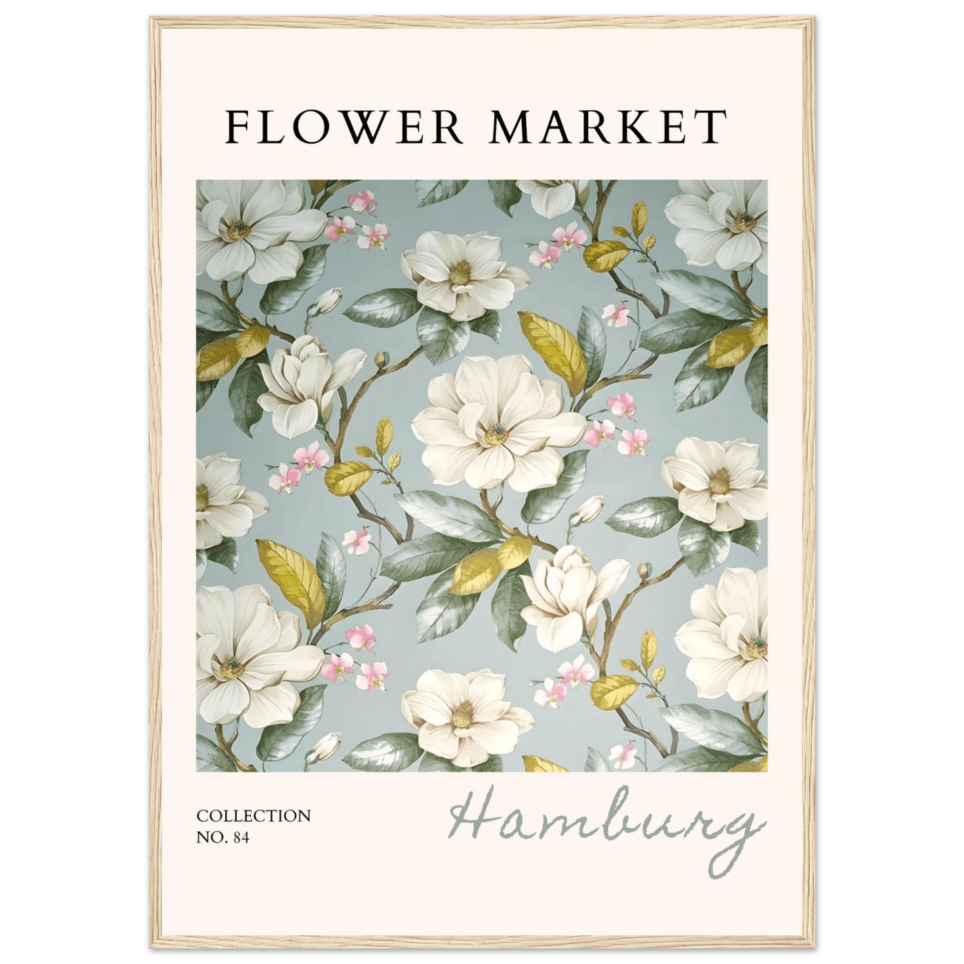 Hamburg 'Flower Market' Framed Poster – Elegant Magnolia & Cherry Blossom Art Print | Ready-to-Hang - Vibrantwalls