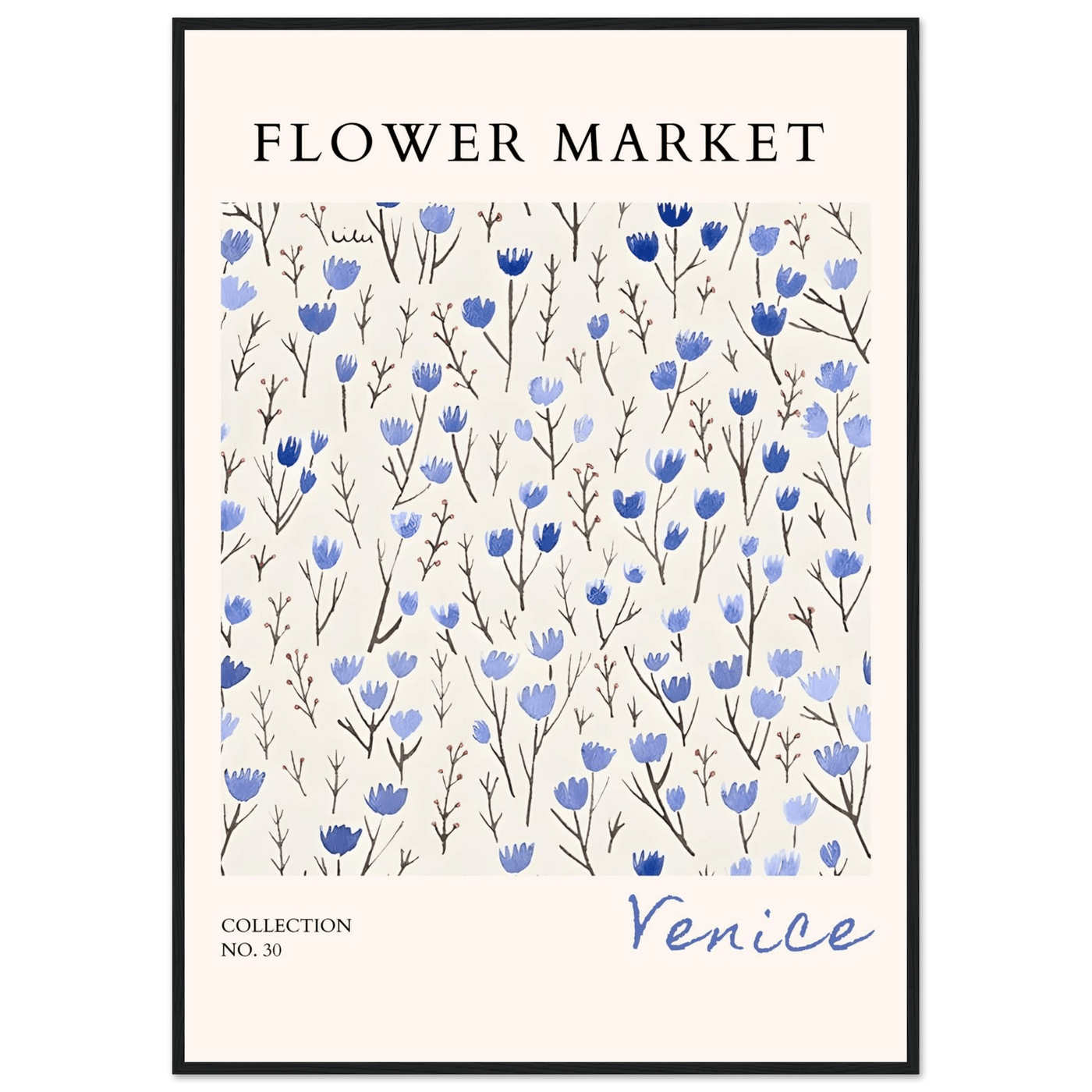 Venice Flower Market Framed Poster – Serene Blue Floral Art Print | Ready-to-Hang Wall Decor - Vibrantwalls