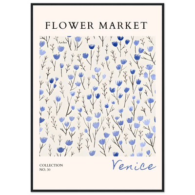 Venice Flower Market Framed Poster – Serene Blue Floral Art Print | Ready-to-Hang Wall Decor - Vibrantwalls