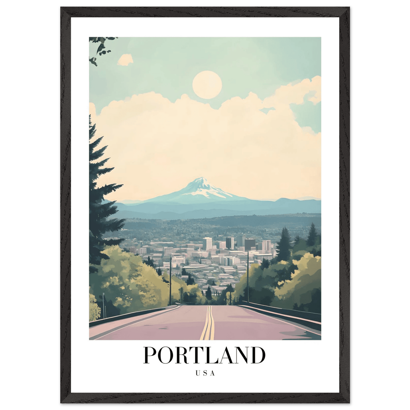 Portland Oregon Framed Poster – Mid-Century Modern Travel Art with Your Choice of Frame - Vibrantwalls