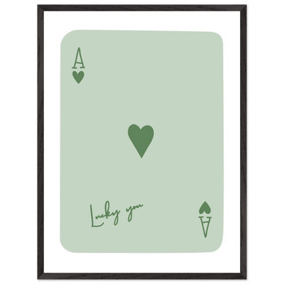 Minimalist Ace of Hearts Poker Card Print - Eco-Friendly Framed Wall Art, 'Lucky You' Design - Vibrantwalls