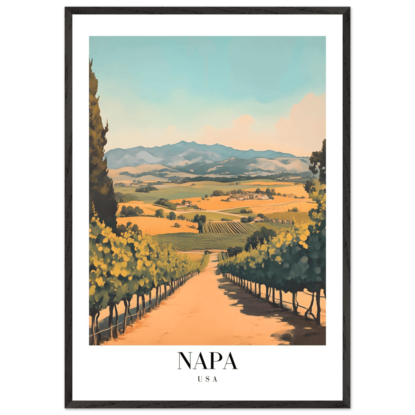 Napa Valley Vineyard Framed Poster – Vintage Travel Wall Art with Wooden Frame - Vibrantwalls