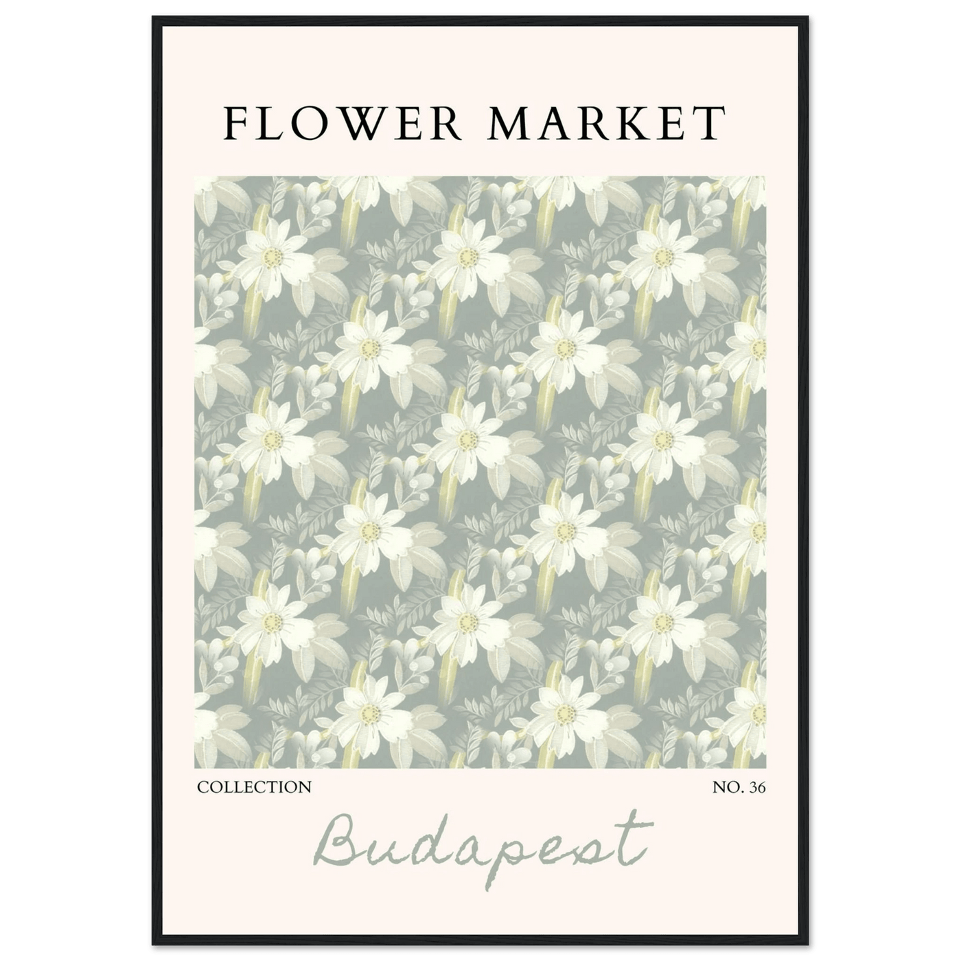 Budapest Flower Market Framed Poster – Elegant Botanical Art Print in Sage Green | Ready-to-Hang Wall Decor - Vibrantwalls